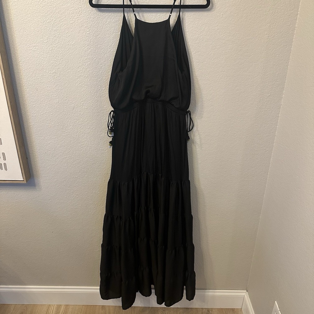 Anthropologie Dolan Left Coast Maxi Dress. Tiered Black Side Tie Pockets Sz M - Picture 6 of 9